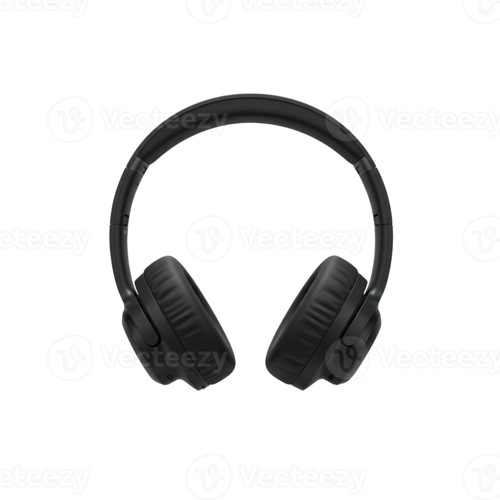 Modern black wireless over ear headphones with cushioned ear pads and sleek headband png