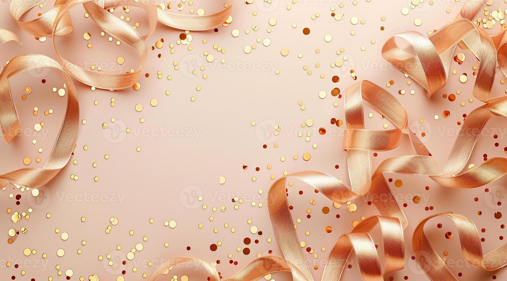 A gold ribbon with gold glitter is draped over a table photo