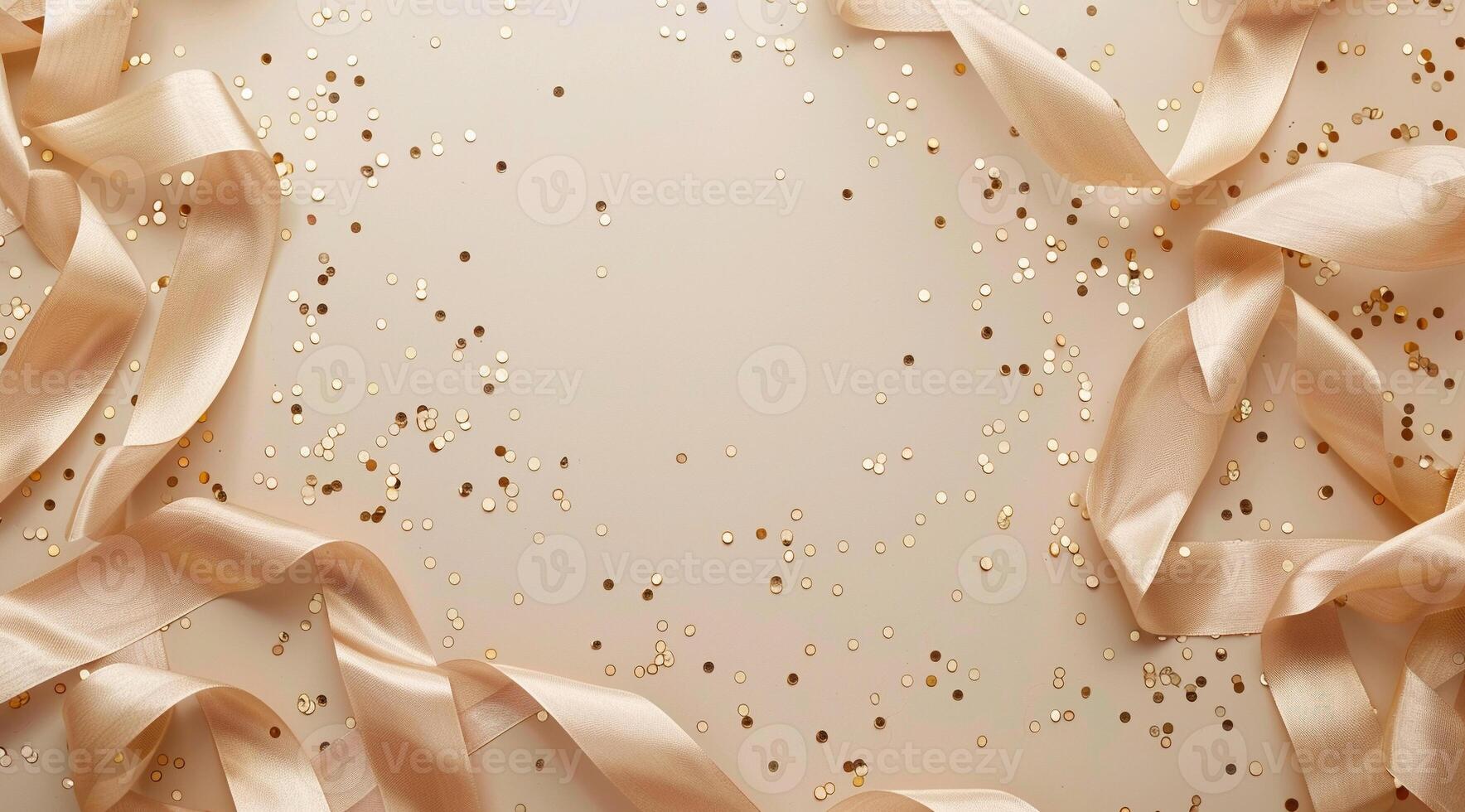 A gold ribbon is draped over a table with a lot of gold glitter photo