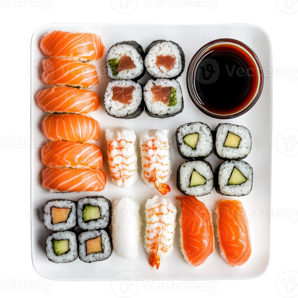 Assorted Sushi Platter with Soy Sauce png