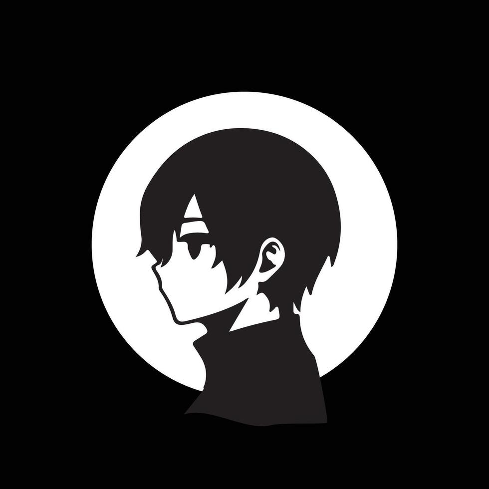 Anime Profile Icon black and white vector