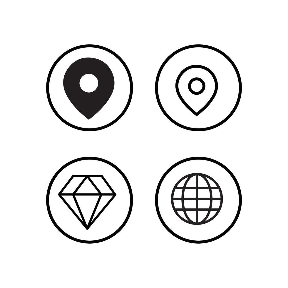 four icons of a globe, map, and diamond vector