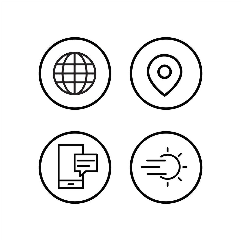 four icons of a globe, phone, and a map vector