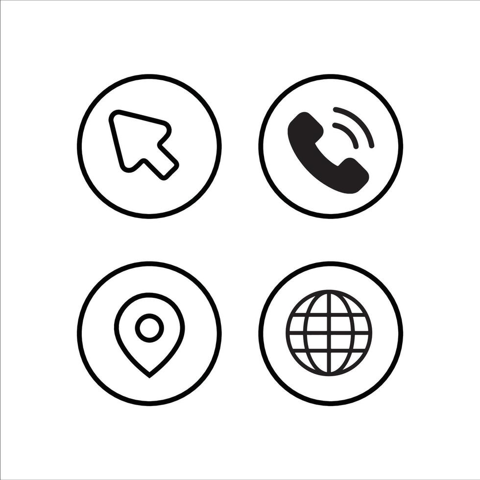 four icons of a globe, arrow, and phone vector