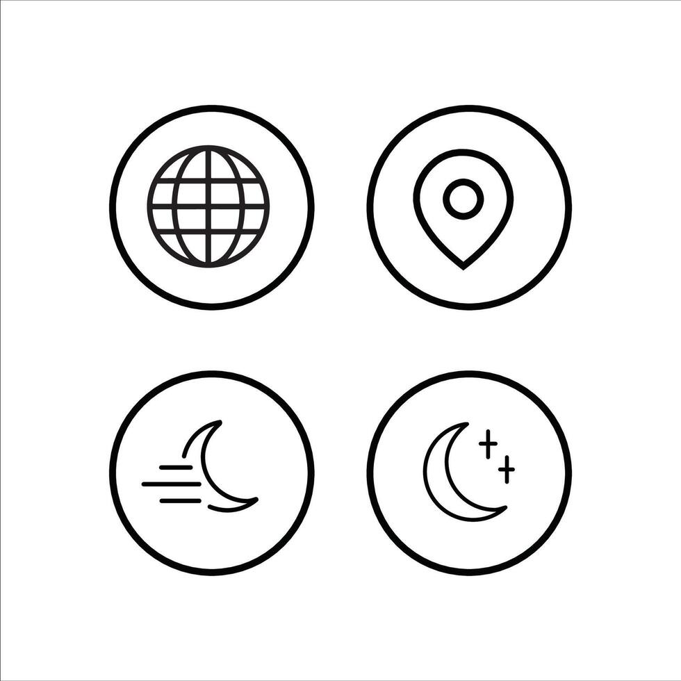 four icons of the globe, moon, and a compass vector