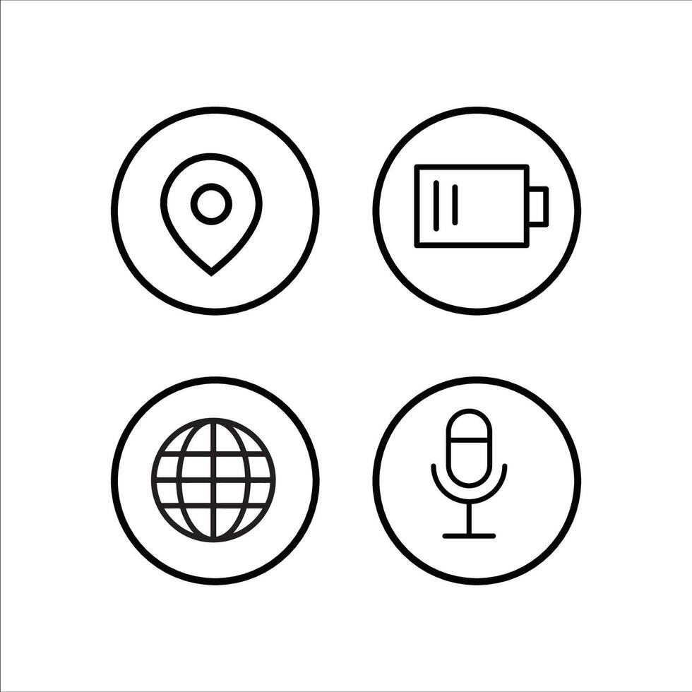 four icons of a phone, a globe, a microphone and maps vector