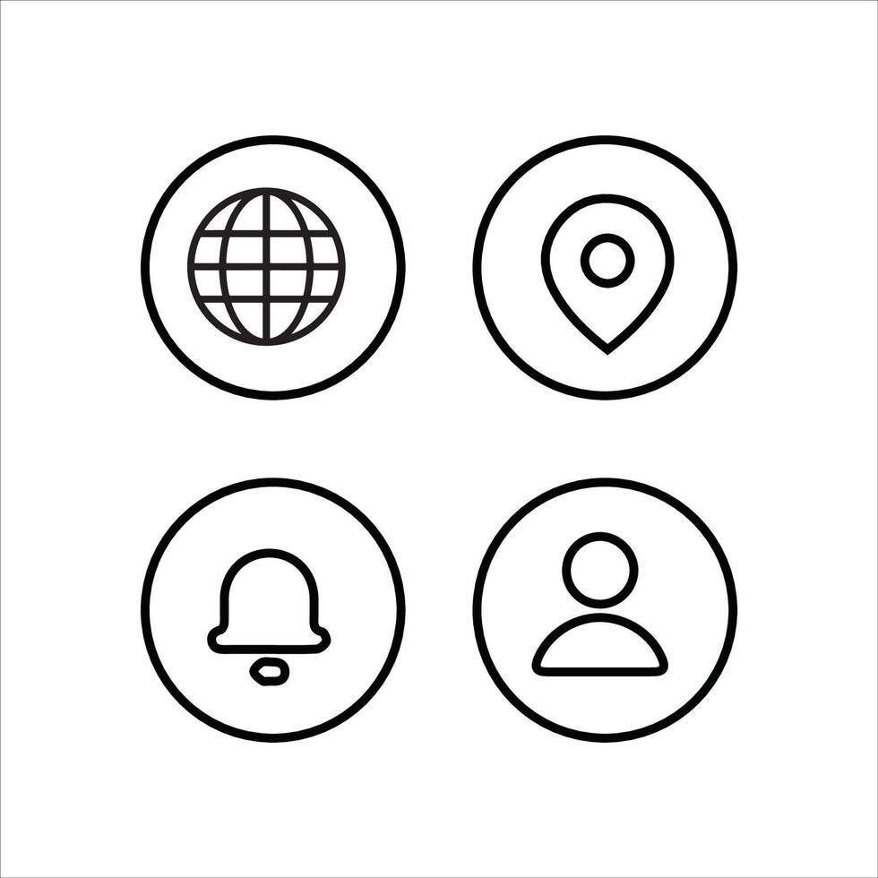 four icons of a globe, phone, and bell vector