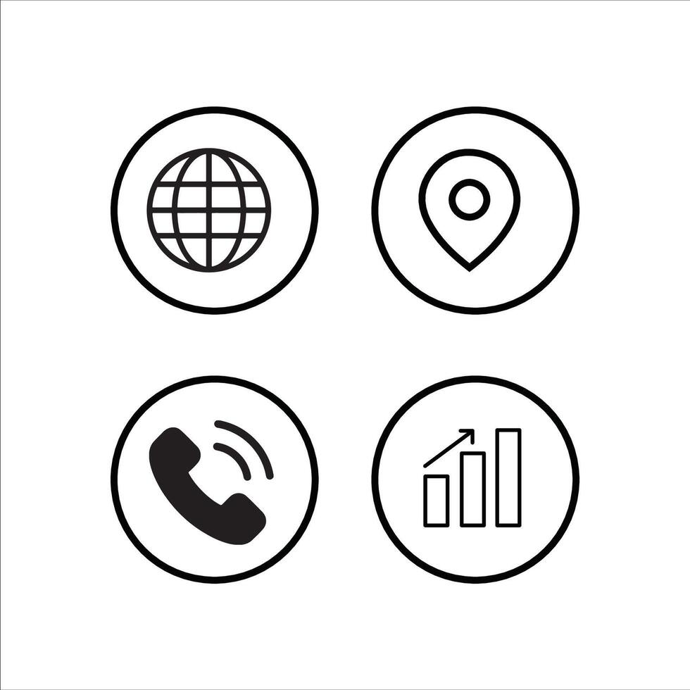 four icons of a globe, phone, and a phone vector