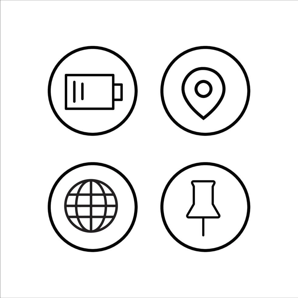 four icons of a globe, phone, and charger vector