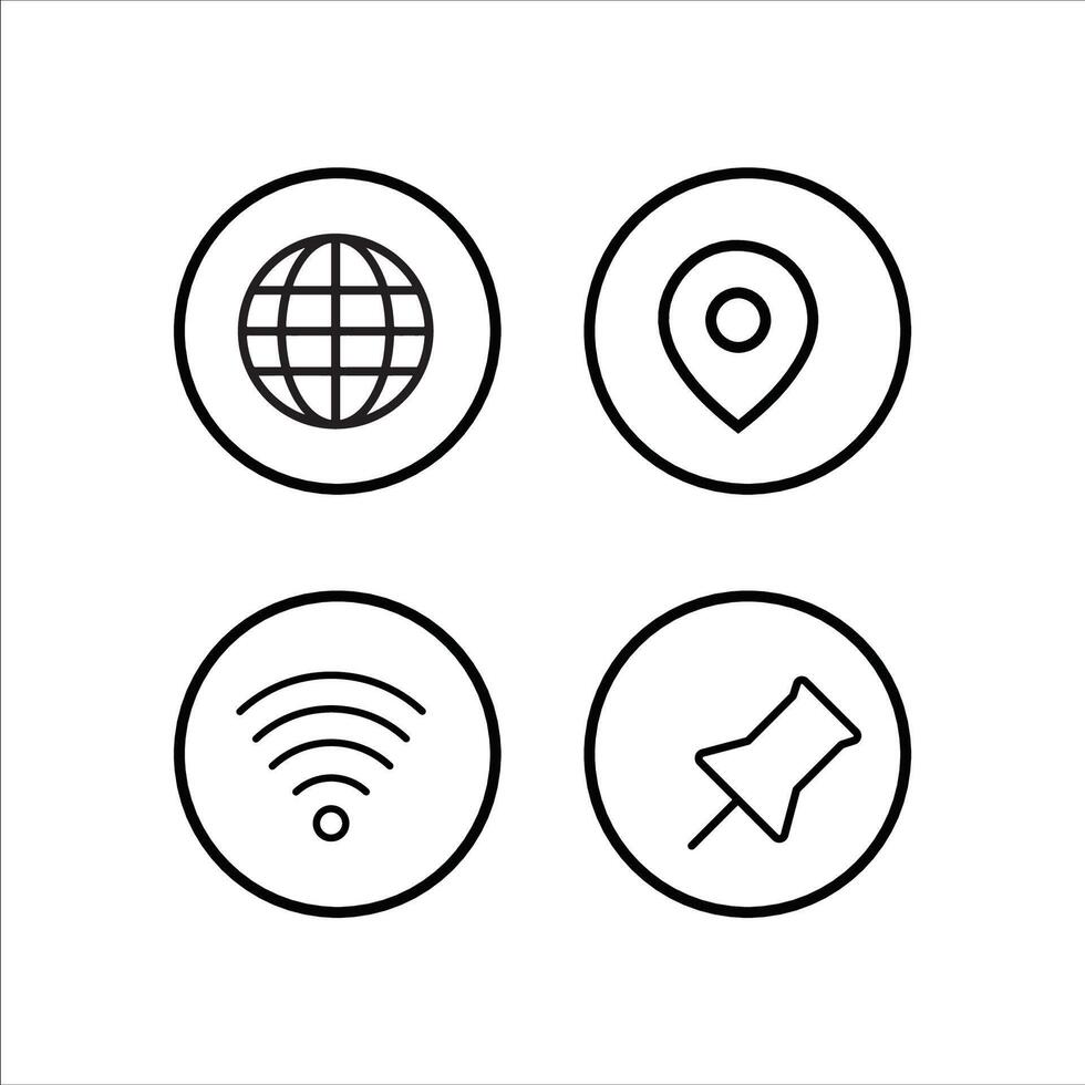 four icons of a globe, wifi, and a map vector
