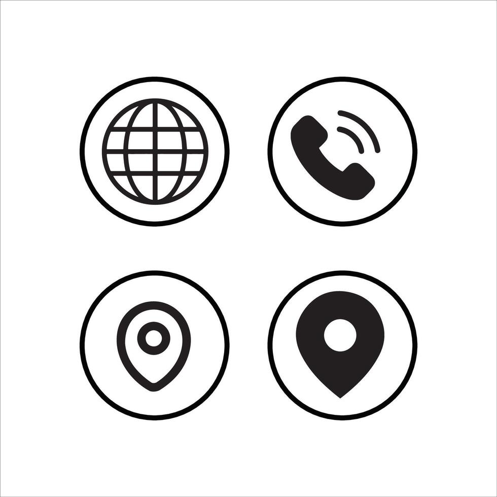 four icons of a globe, phone, and map vector