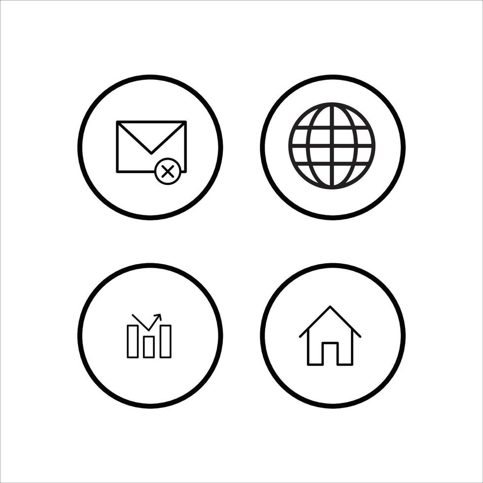 four icons of mail, globe, house vector