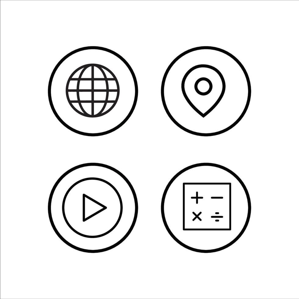four icons of a globe, map, and a compass vector