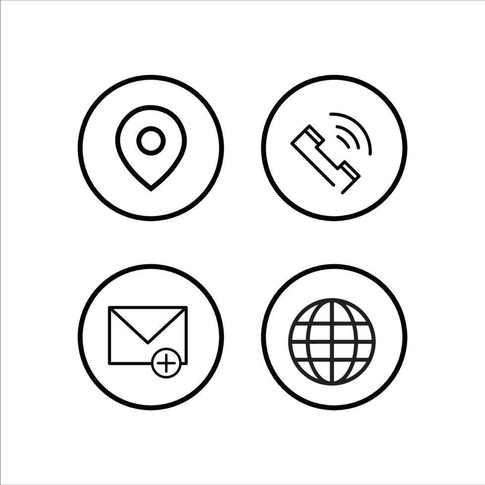 four icons of a phone, globe, and email vector
