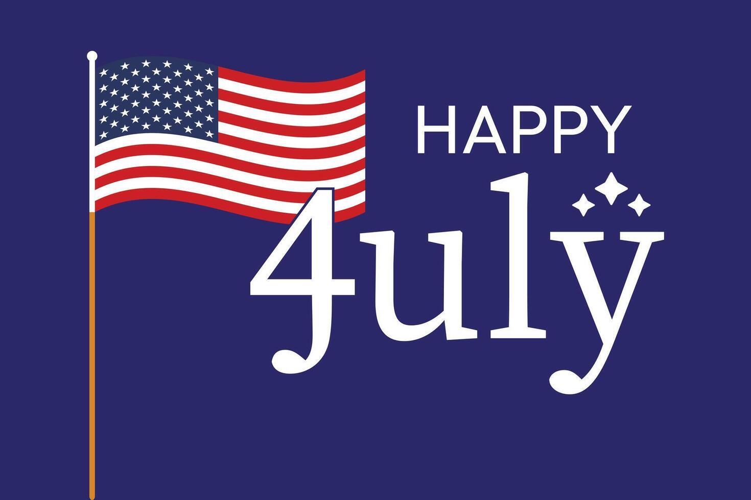 Happy 4th July Banner with an American Flag on Blue Background. vector