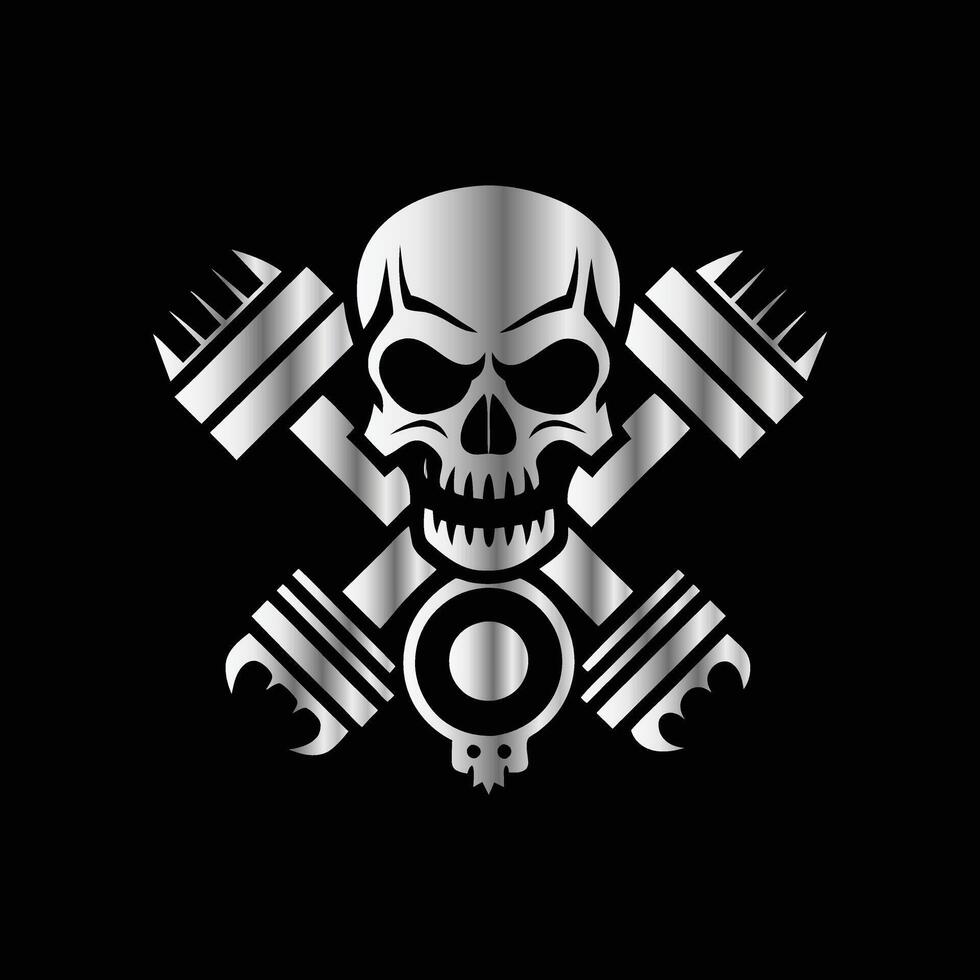 a skull and two wrenches on a black background vector