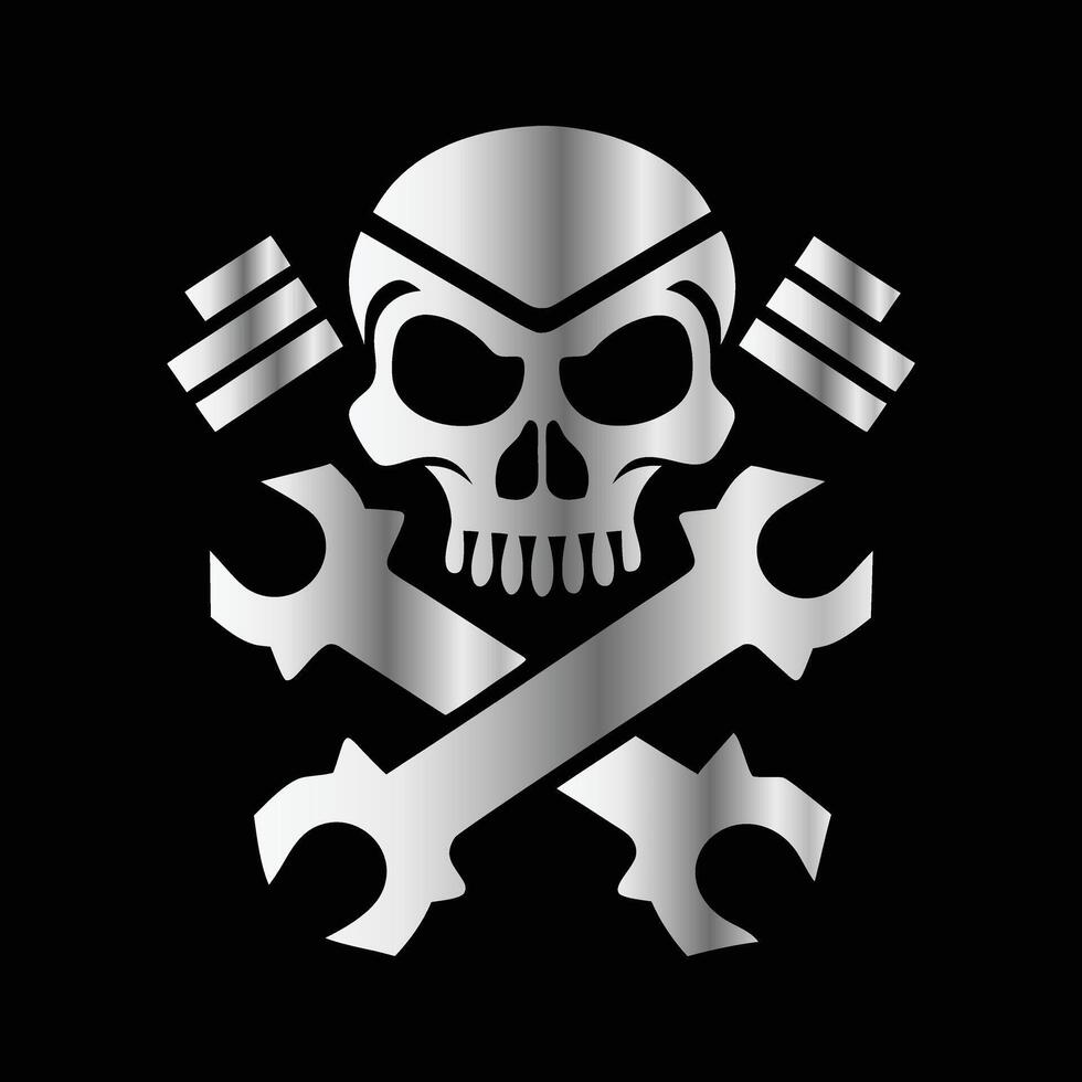 a skull with wrenches on a black background vector