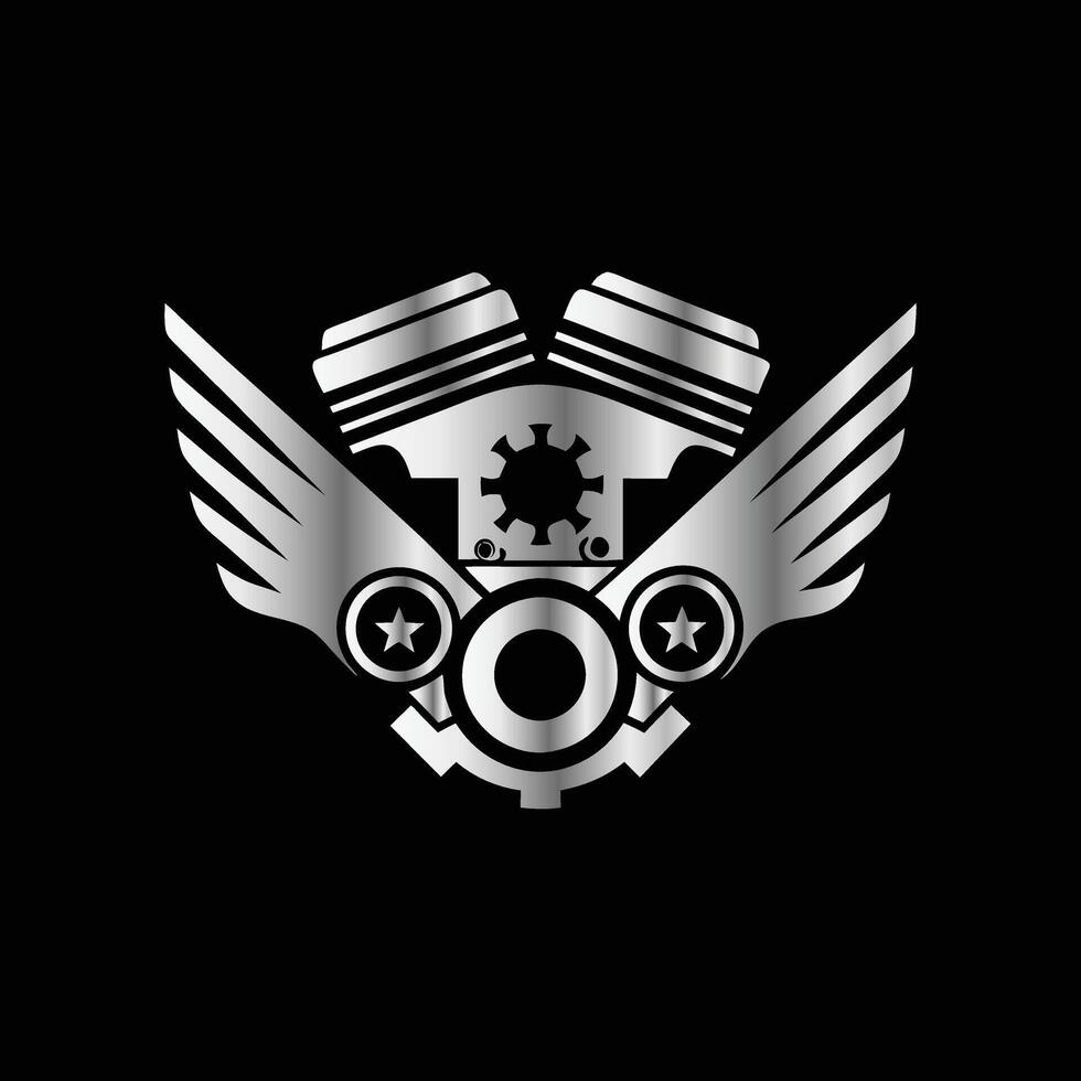 a motorcycle engine with wings on a black background vector