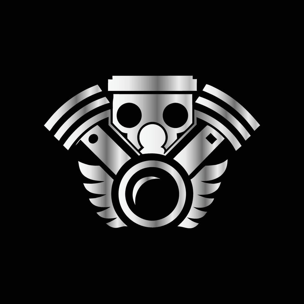 a black and white logo with a motorcycle engine. vector