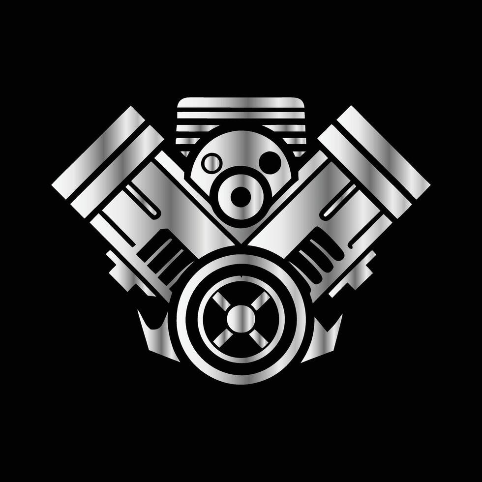 a black and white logo of a motorcycle engine. Piston and gear logo design template. vector