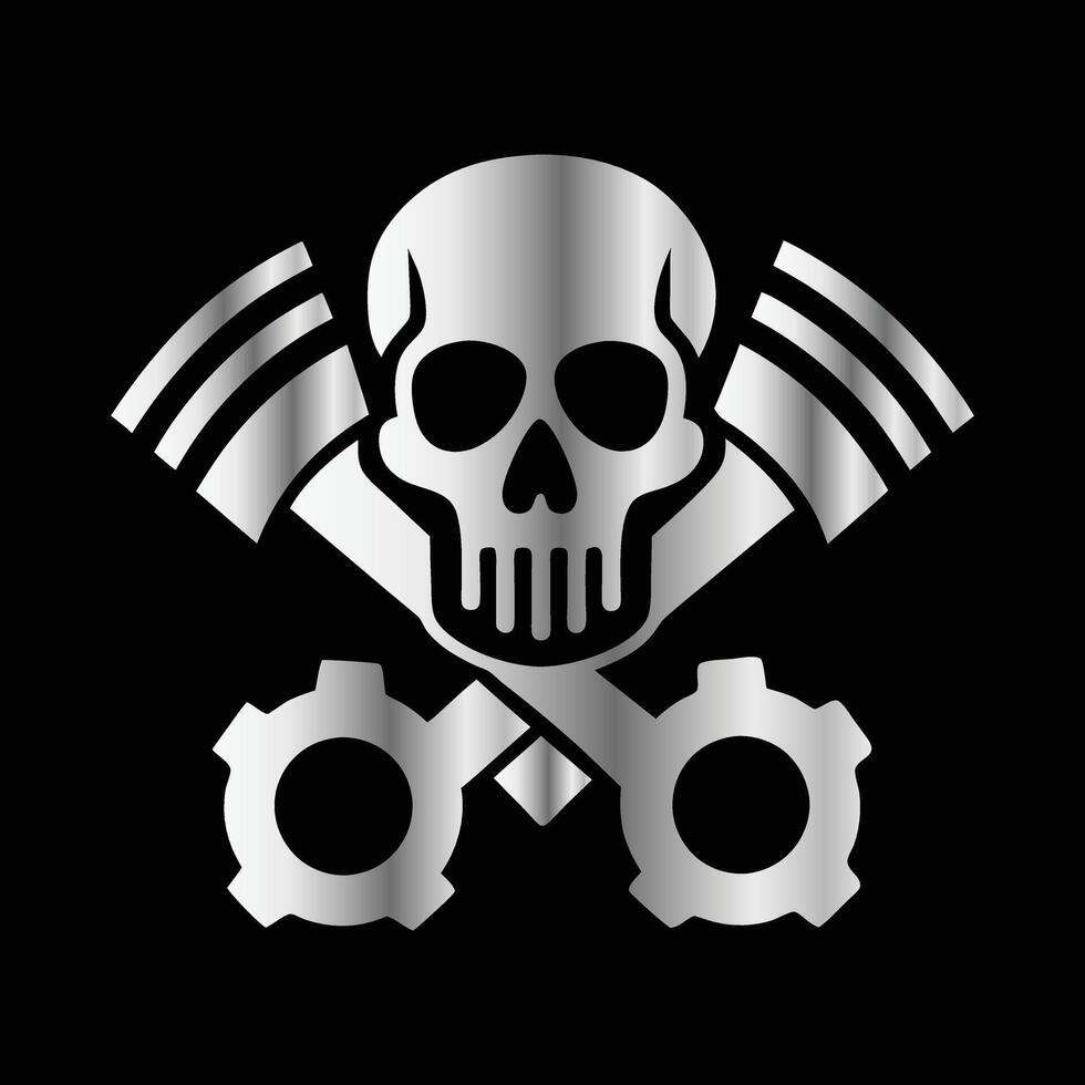 a skull and two wrenches on a black background. vector