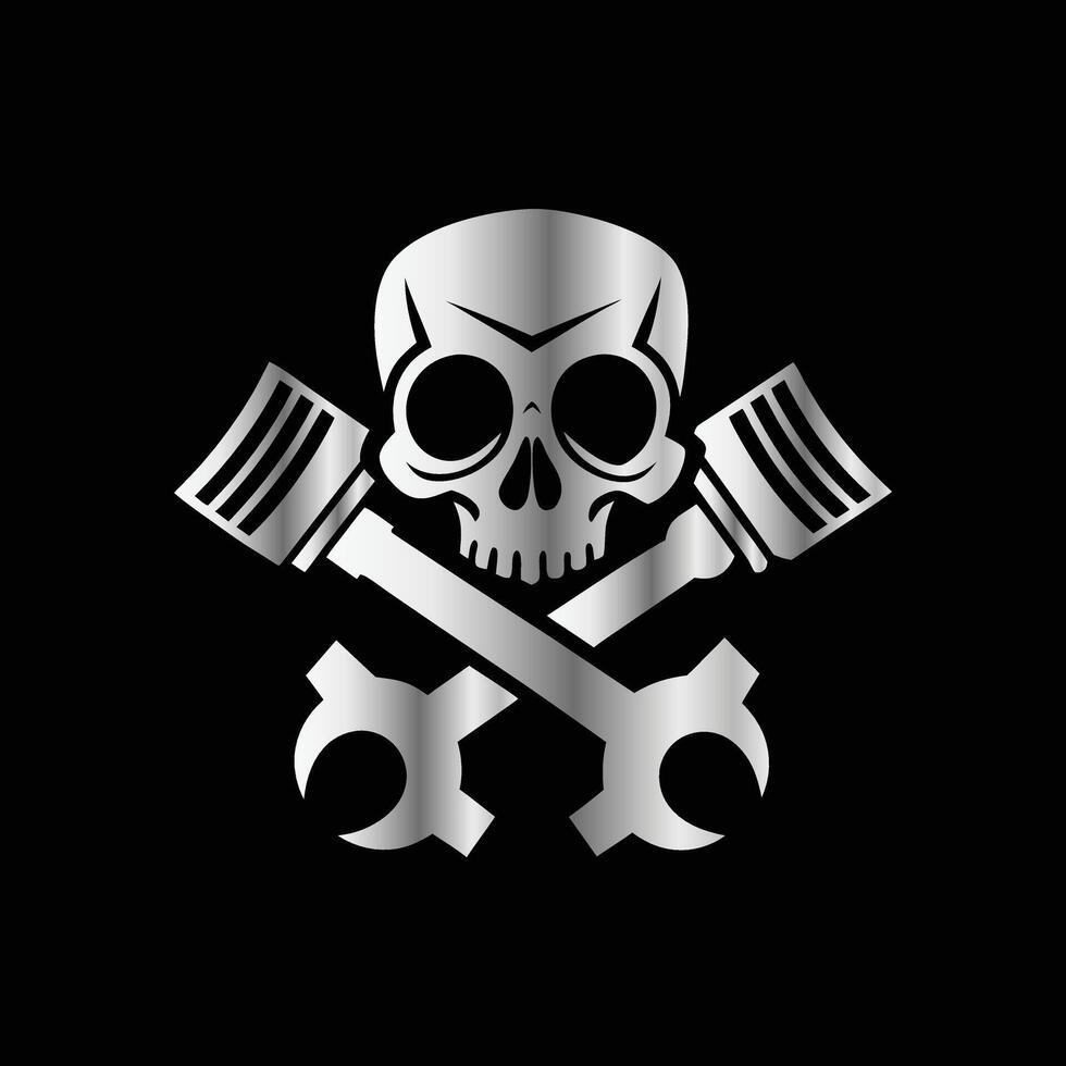 a skull and crossed wrenches on a black background . vector