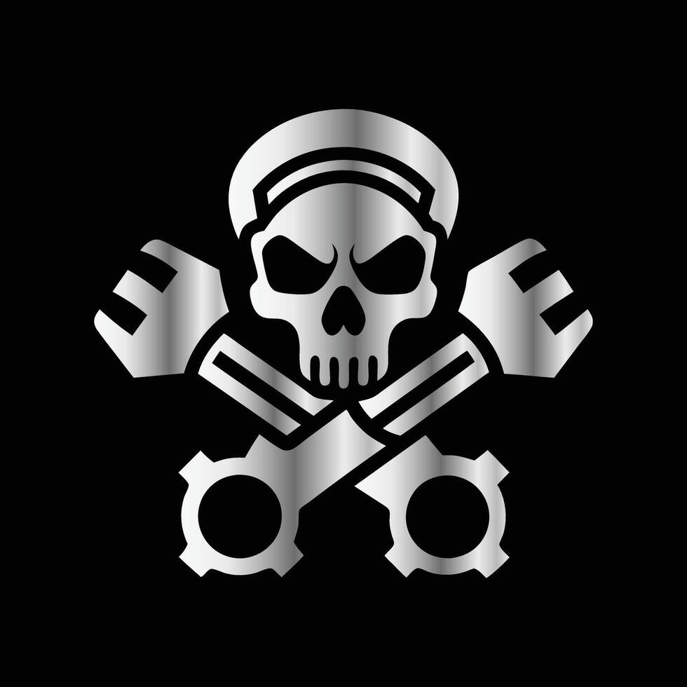 a skull and wrenches on a black background vector