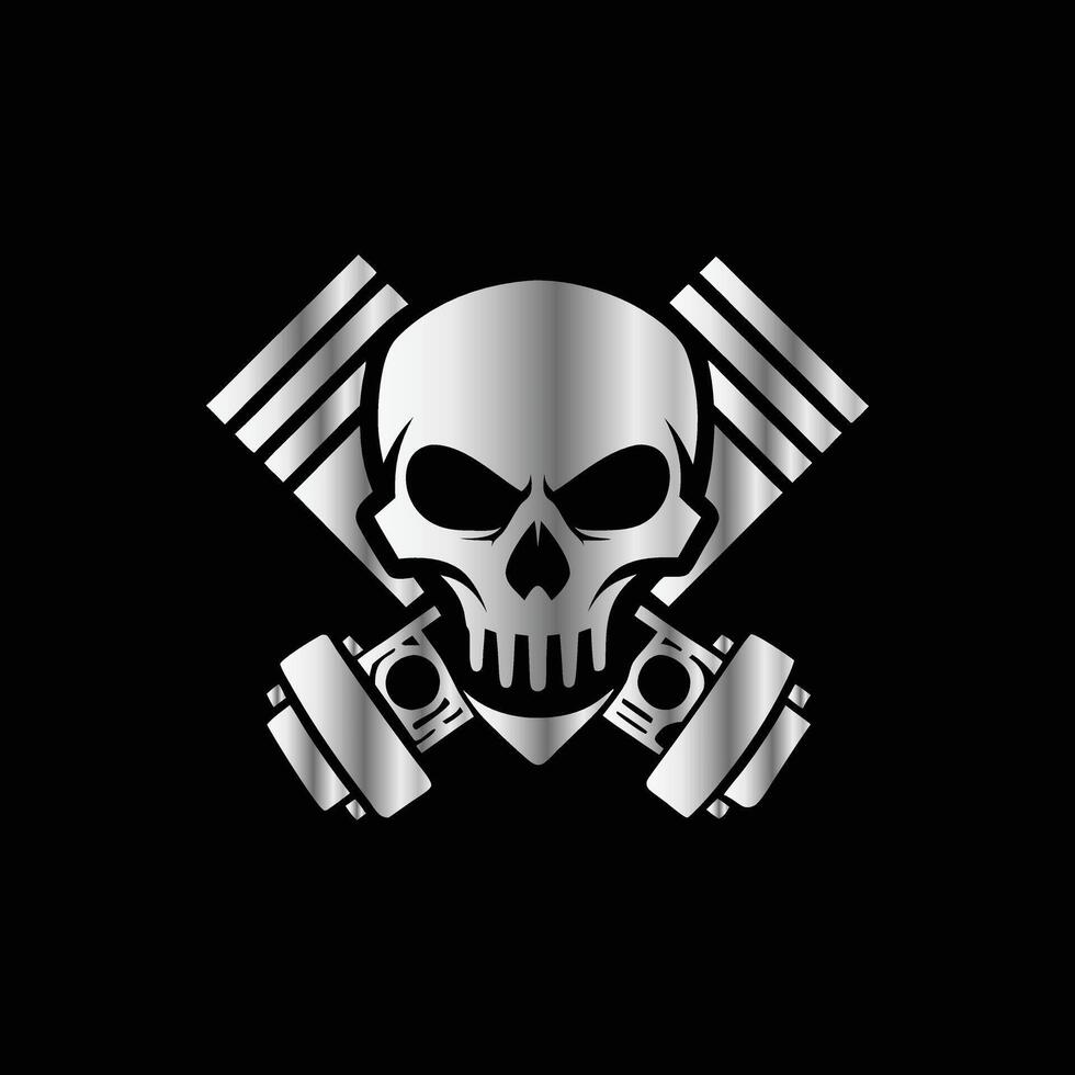 a skull and two crossed pistons on a black background. vector
