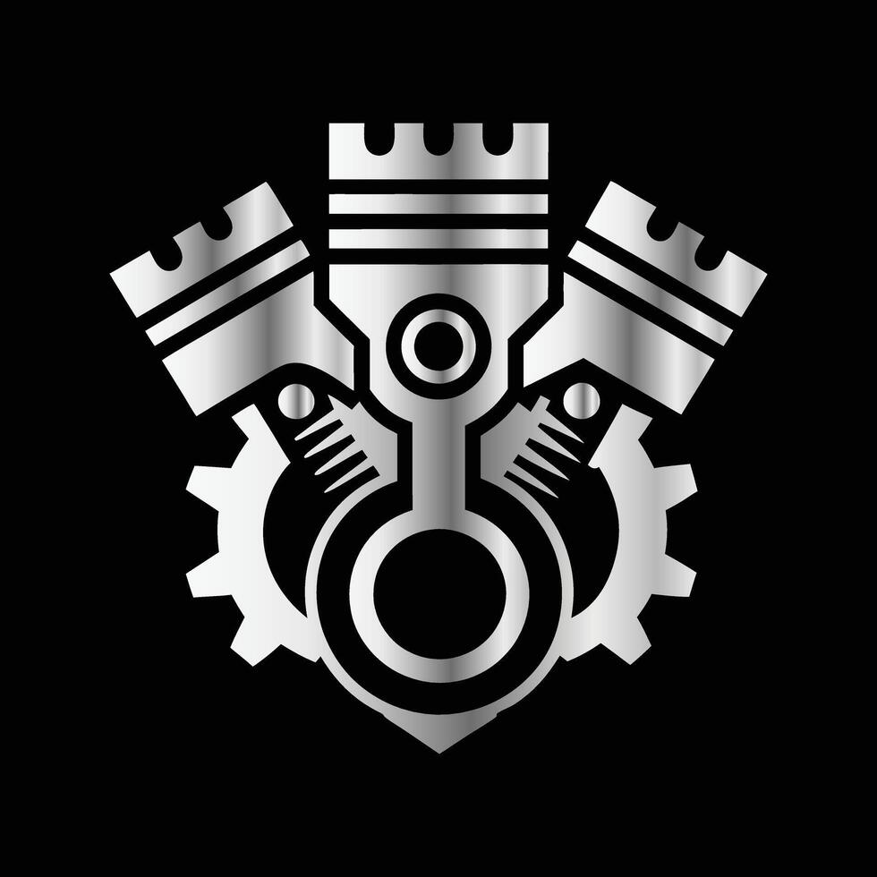 a silver engine logo on a black background vector