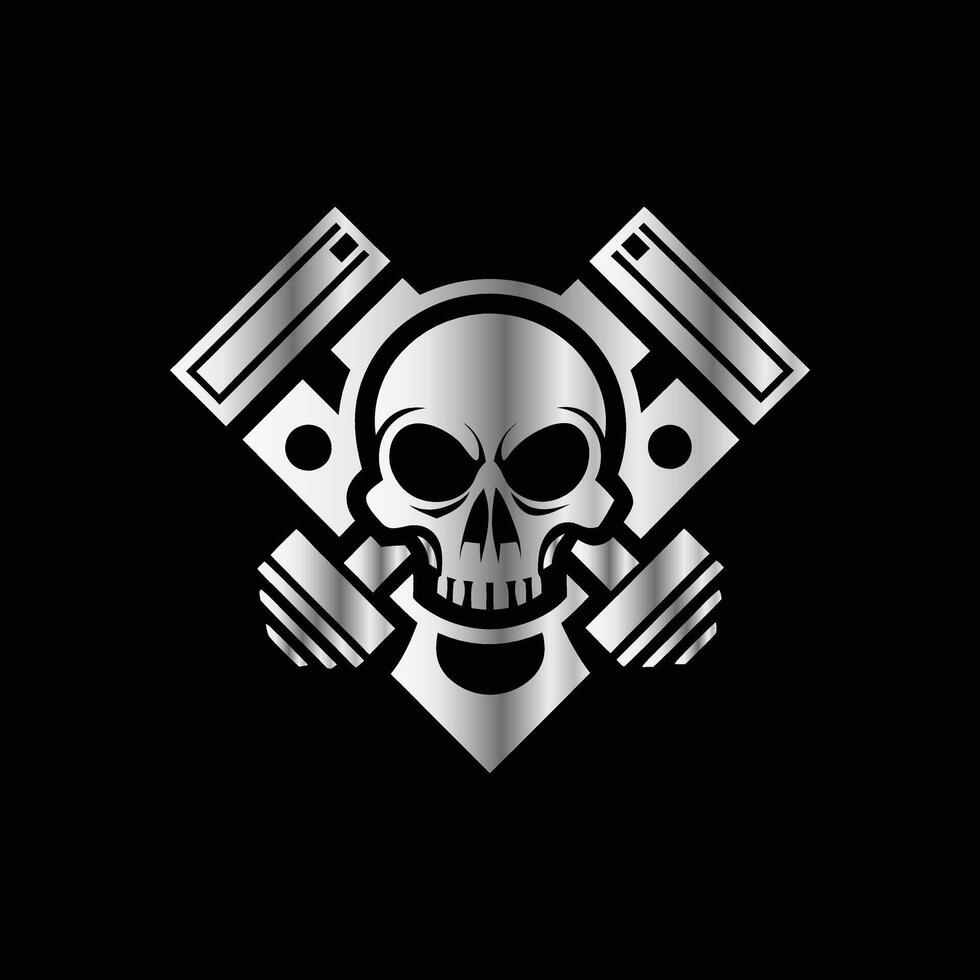 a skull and two engines on a black background . vector