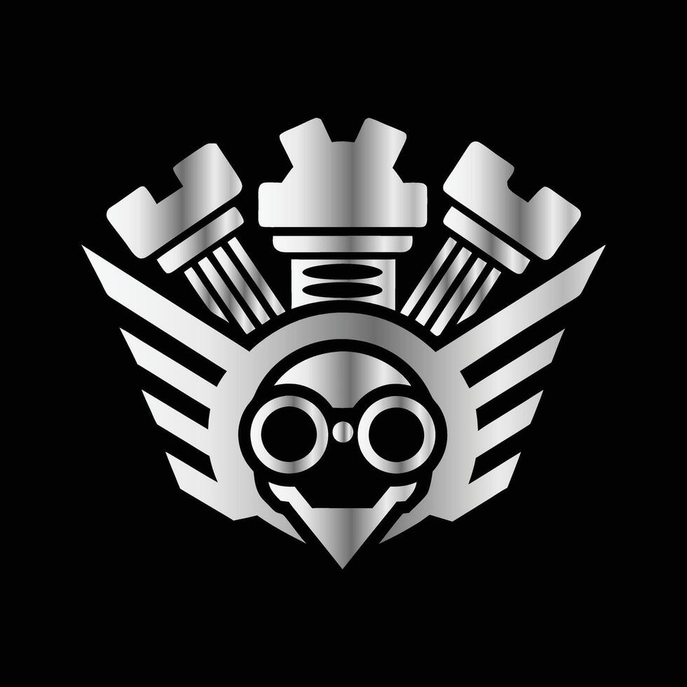 a motorcycle engine logo with two wings and a helmet vector