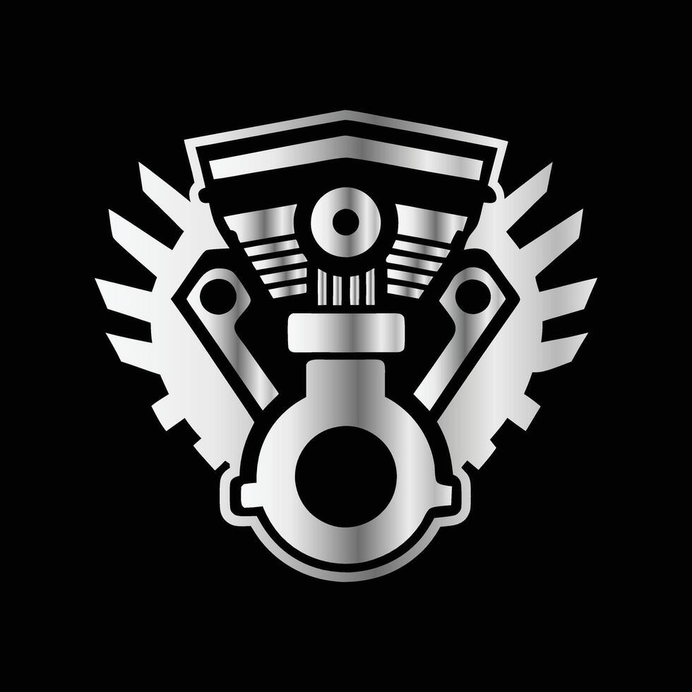 a motorcycle engine logo with wings and a shield vector