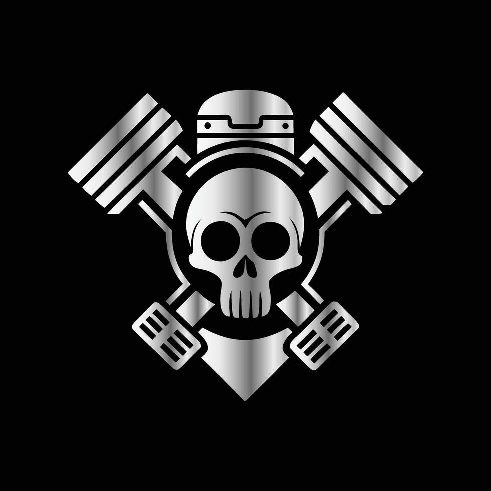 a skull with two crossed wrenches on a black backgroun.d vector