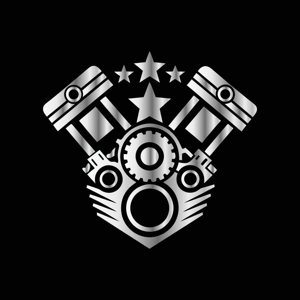 a motorcycle engine with gears and stars on a black background vector