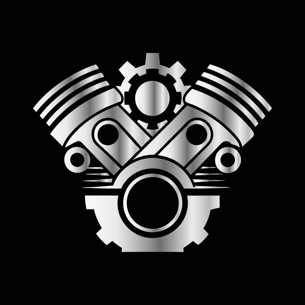 a silver engine logo on a black background. vector