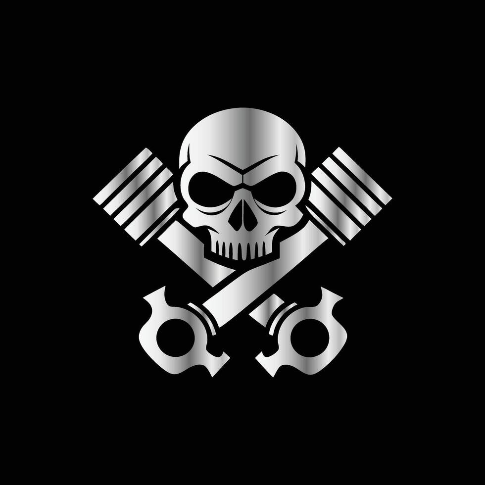 a skull and crossed wrenches on a black background. vector