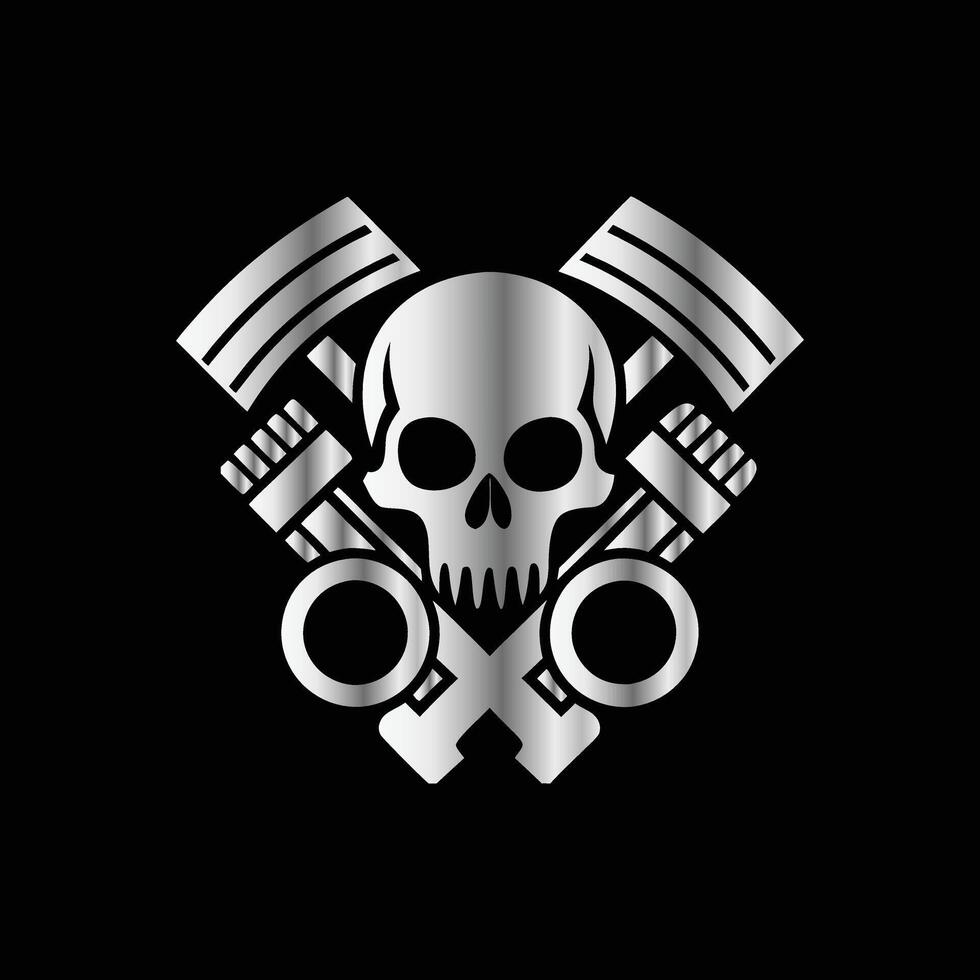 a skull and two crossed pistons on a black background vector