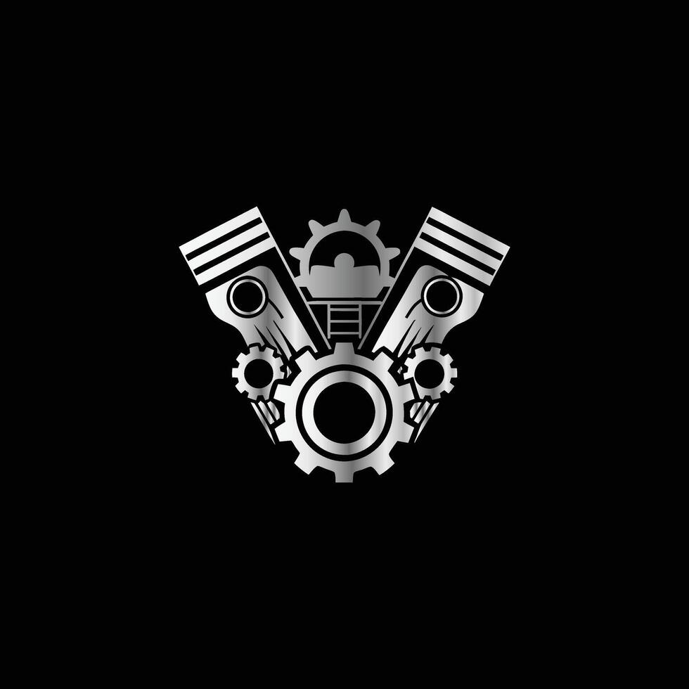 a black and white logo with a motorcycle engine. Automotive engine logo design. vector