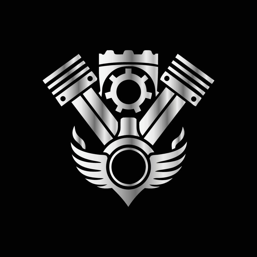 a motorcycle engine logo with two cylinders and a gear vector