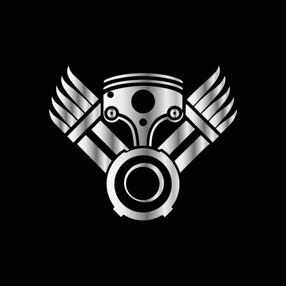 a motorcycle engine logo with wings on it vector