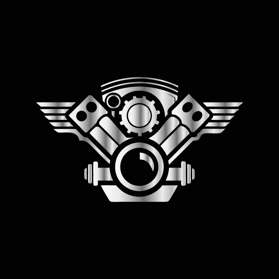 a motorcycle engine logo with wings and a propeller vector