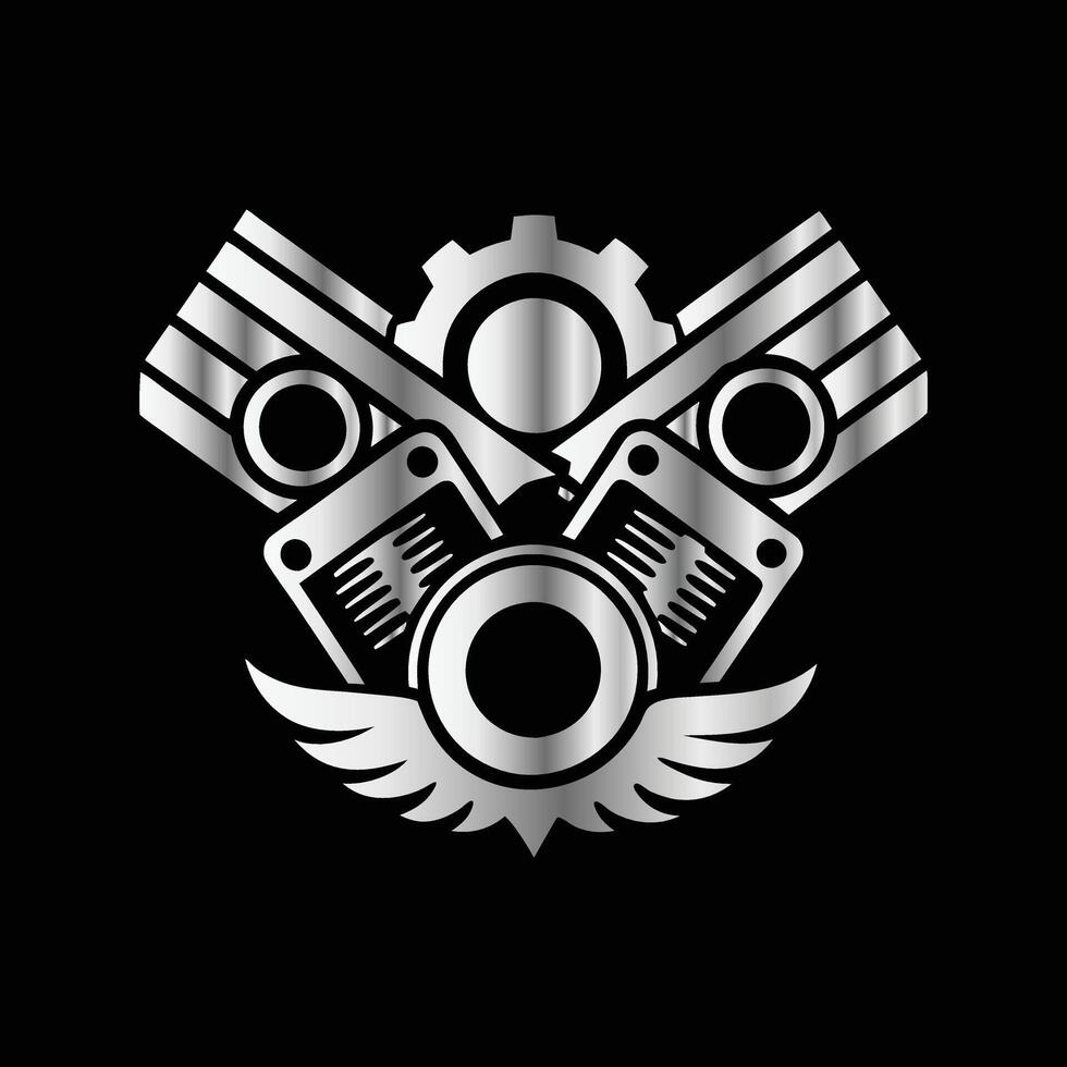 a silver logo with two engines on it vector