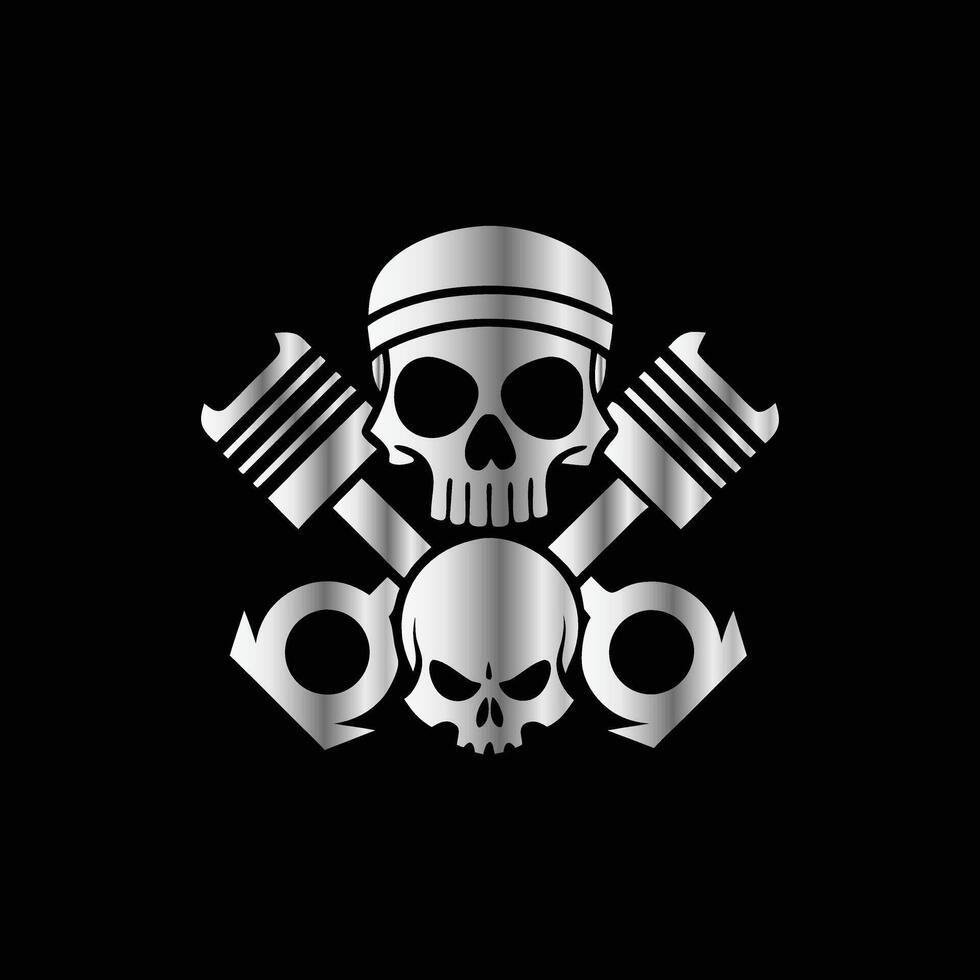 a skull and two wrenches on a black background. Automotive engine logo design vector