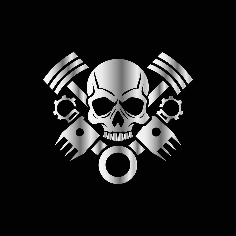 a skull with two crossed pistons on a black background. vector