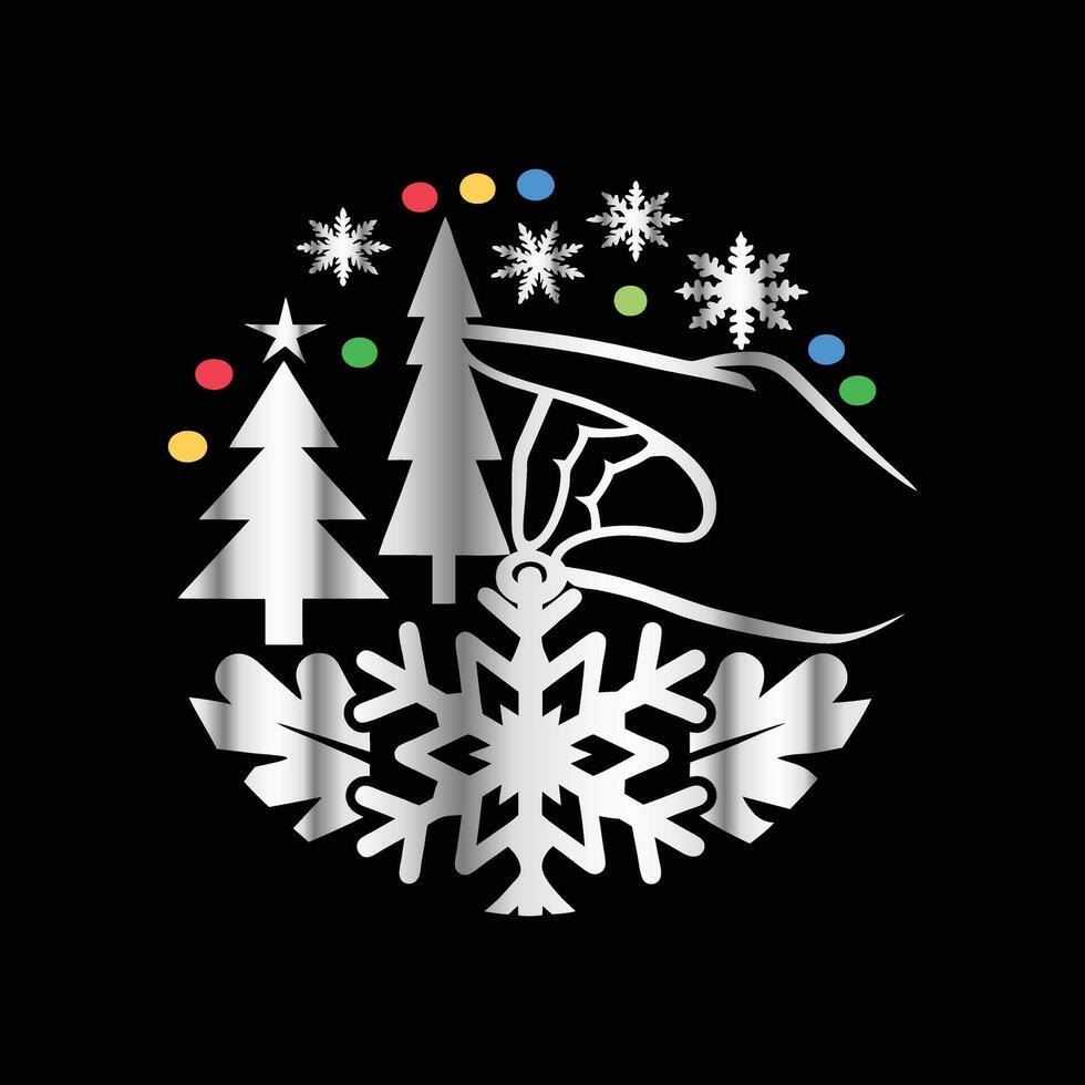 a black background with a hand holding a snowflake vector