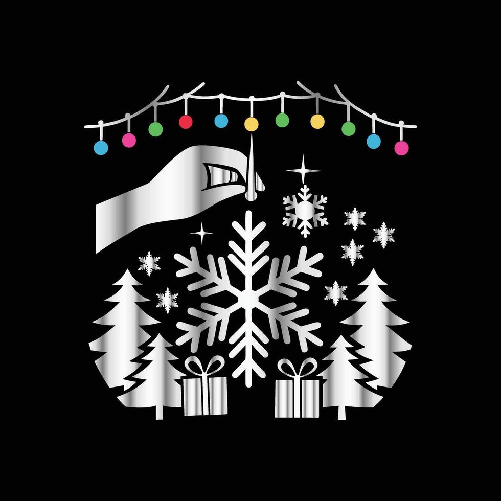 a black background with a snowflake and presents. vector
