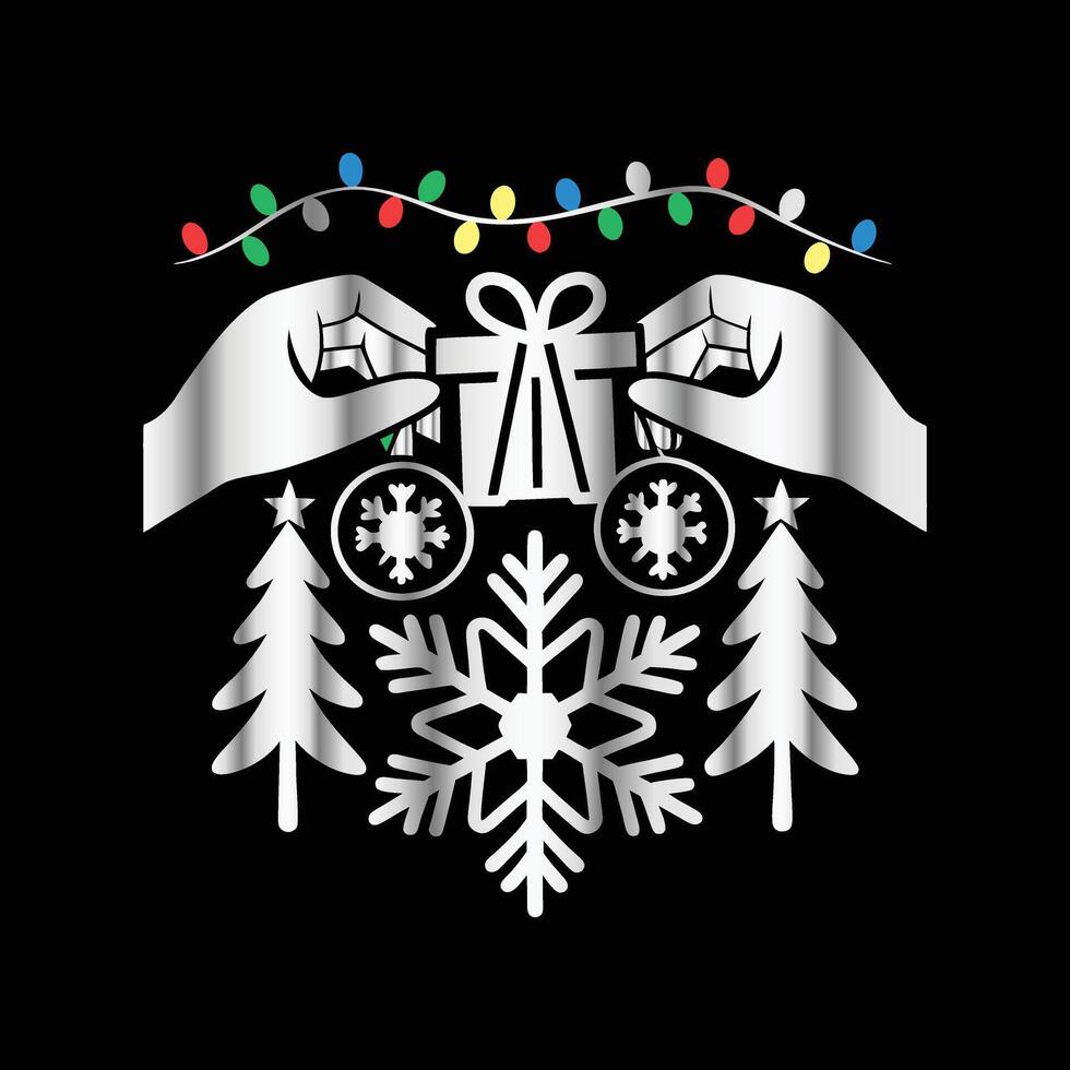 a christmas tree and snowflakes on a black background vector