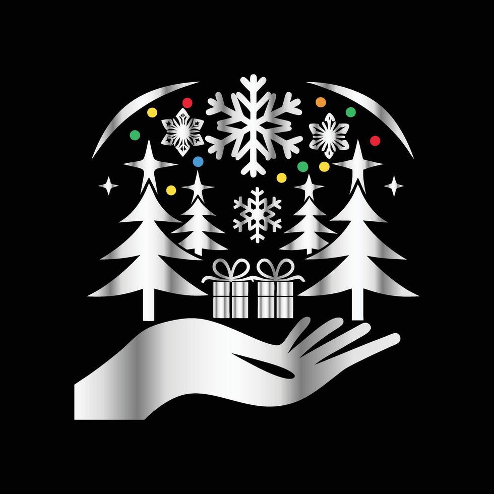 christmas snow globe with trees and gifts on black background vector