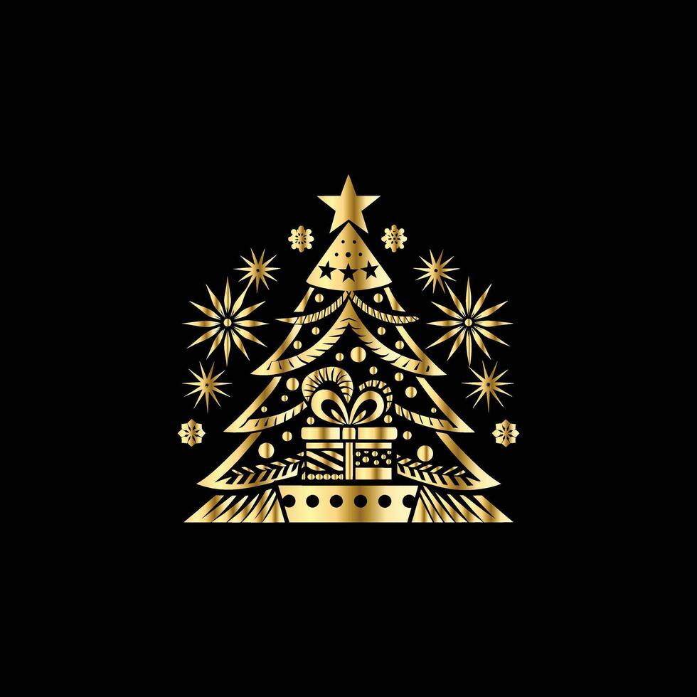 christmas tree gold illustration. vector