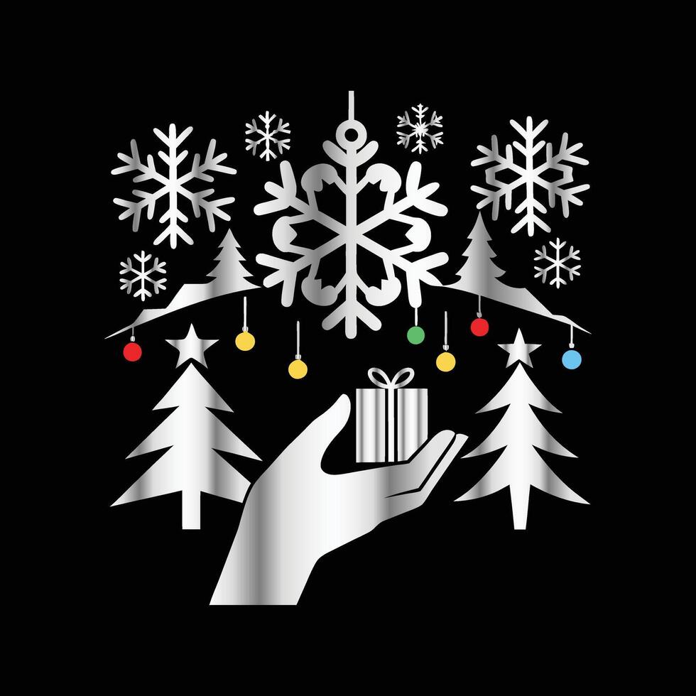 christmas tree and snowflakes in the hand of a man vector